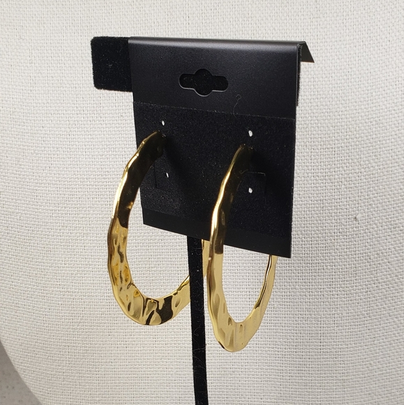 BAUBLEBAR MILA Signed Gold Tone Hammered Hoop Earrings - Picture 3 of 10